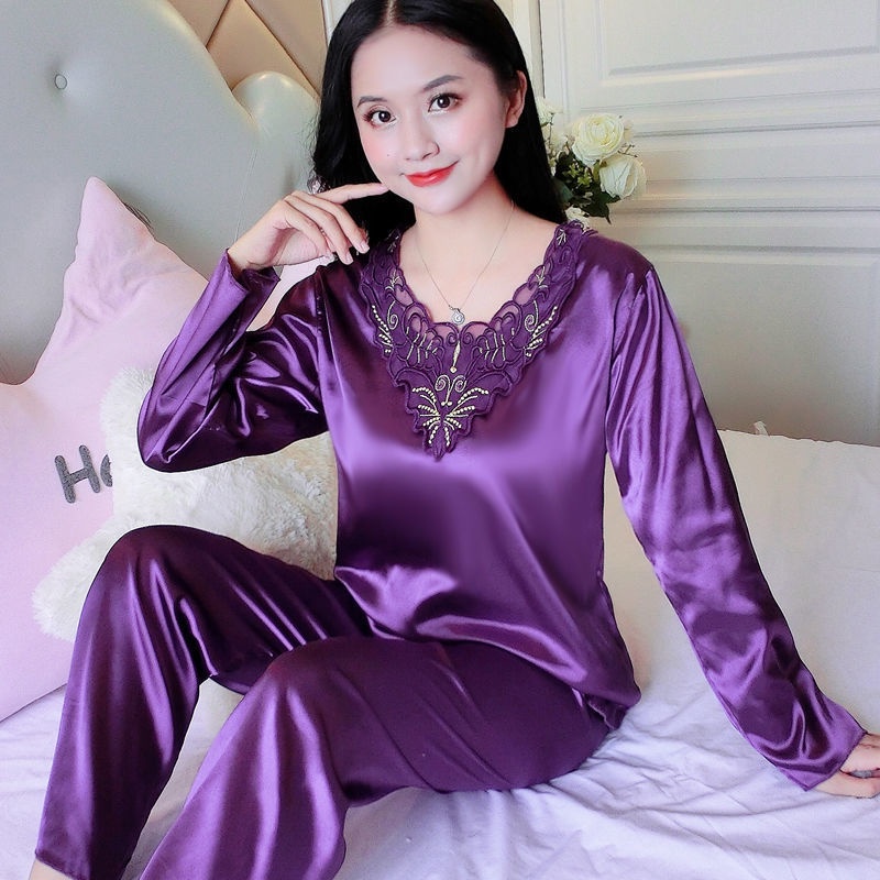 [42100KG] 2PCS Seamless Ice Silk Pajamas Set Plus Size Pyjamas Women