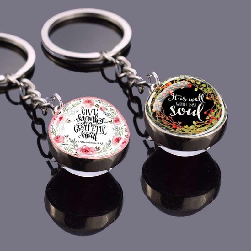 Bible Verse Keychain Religious Jewelry Glass Ball Pendant Keyring Jesus ...