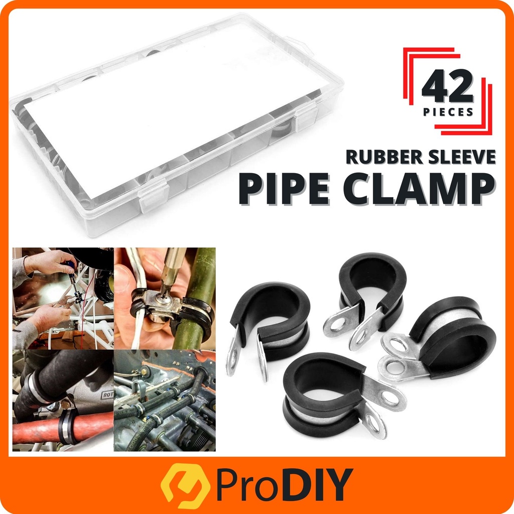 42pcs Assorted Rubber Sleeve Pipe Clamp Stainless Steel Rubber Hose