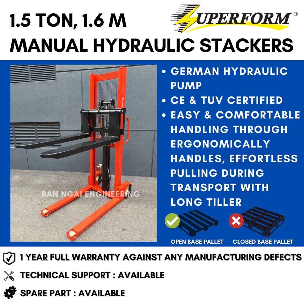 SUPERFORM 1.5 Ton, 1.6m Stacker Heavy Duty Premium Manual Hand ...
