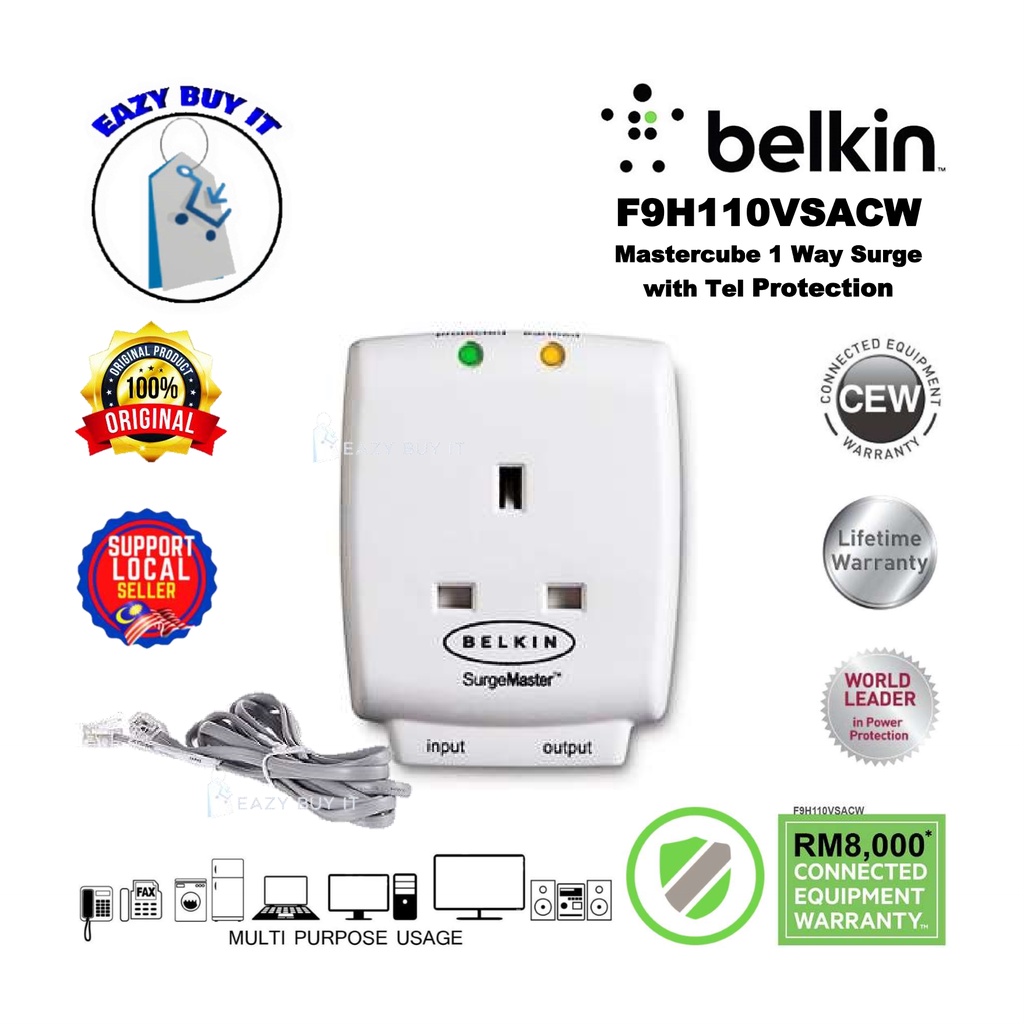 BELKIN 1-OUTLET SOCKET WITH SURGE MASTER CUBE [F9H110VSACW] | Shopee ...