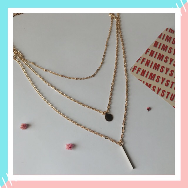 Triple Layered Necklace with Sequin and Strip Pendant (ready stocks in