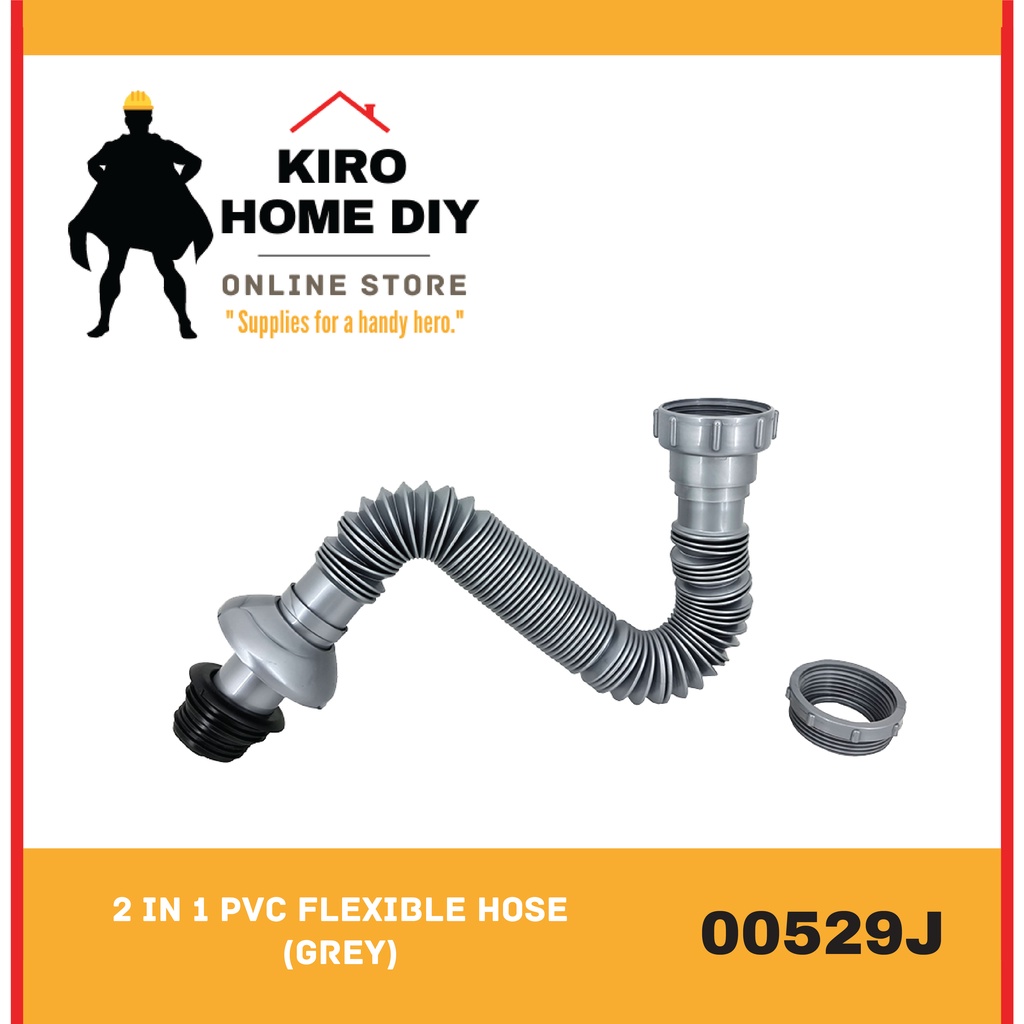 2 in 1 PVC Flexible Sink Drain Hose (11/4 Inches & 11/2 Inches)(Grey