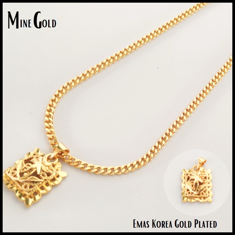 Rantai Leher Perempuan Dan Loket Emas Korea Gold Plated Women Necklace