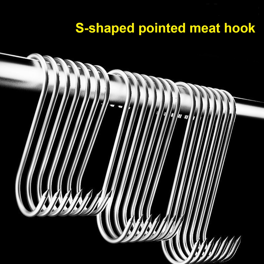 [Yw] 10Pcs/Set Meat Hooks Sharp Tip Load Bearing Antirust Stainless