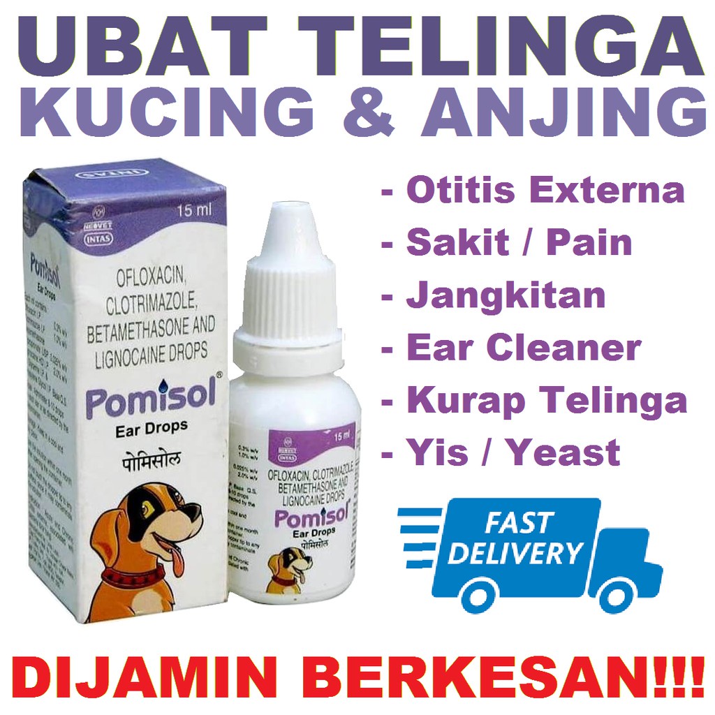 Intas Pomisol Ear Drops 15ml Cat & Dog Ear Drop/Ear Cleaner Ubat Telinga Anjing Ubat