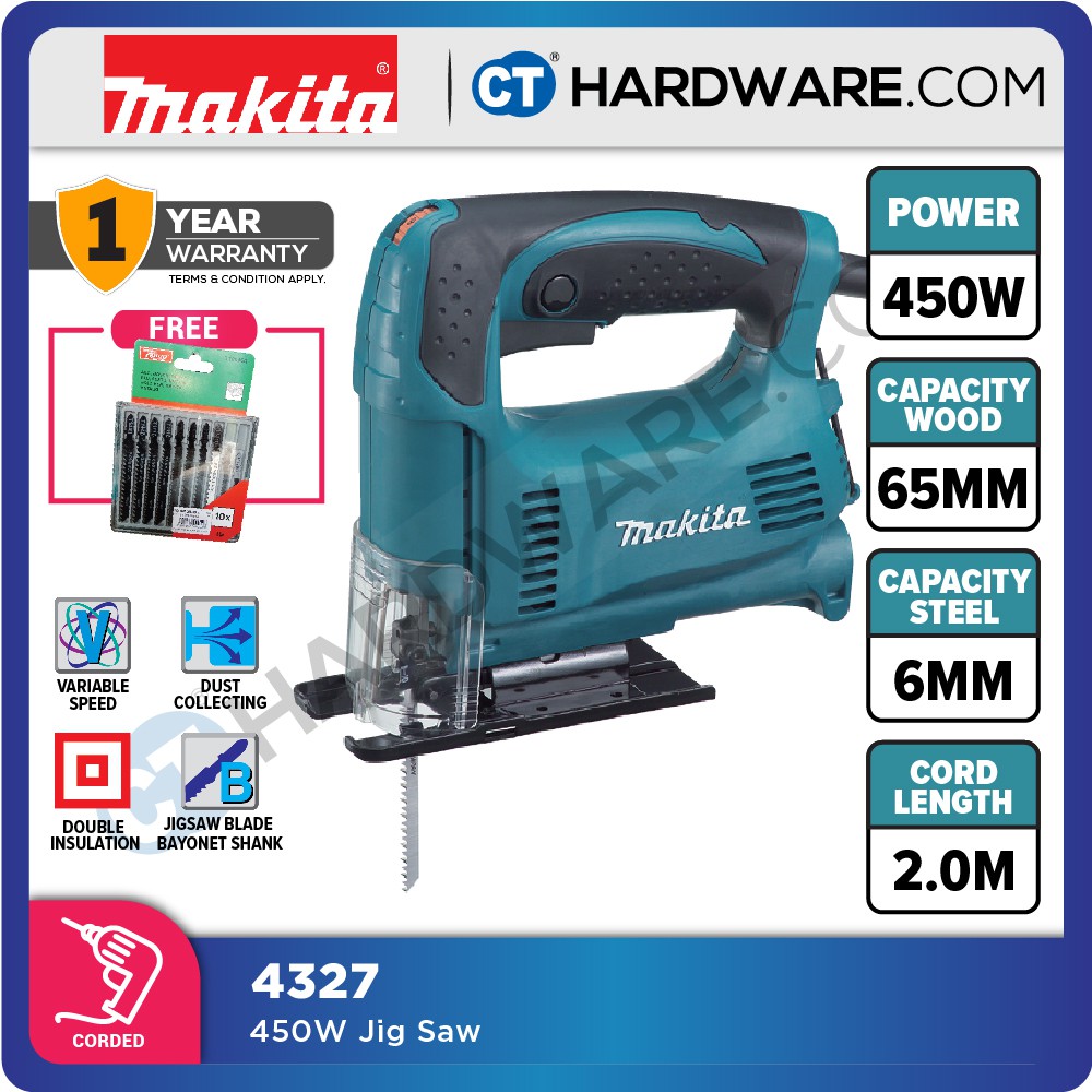 MAKITA 4327 CORDED JIGSAW 450W, 18MM (11/16"), LOW VIBRATION [ CAPACITY