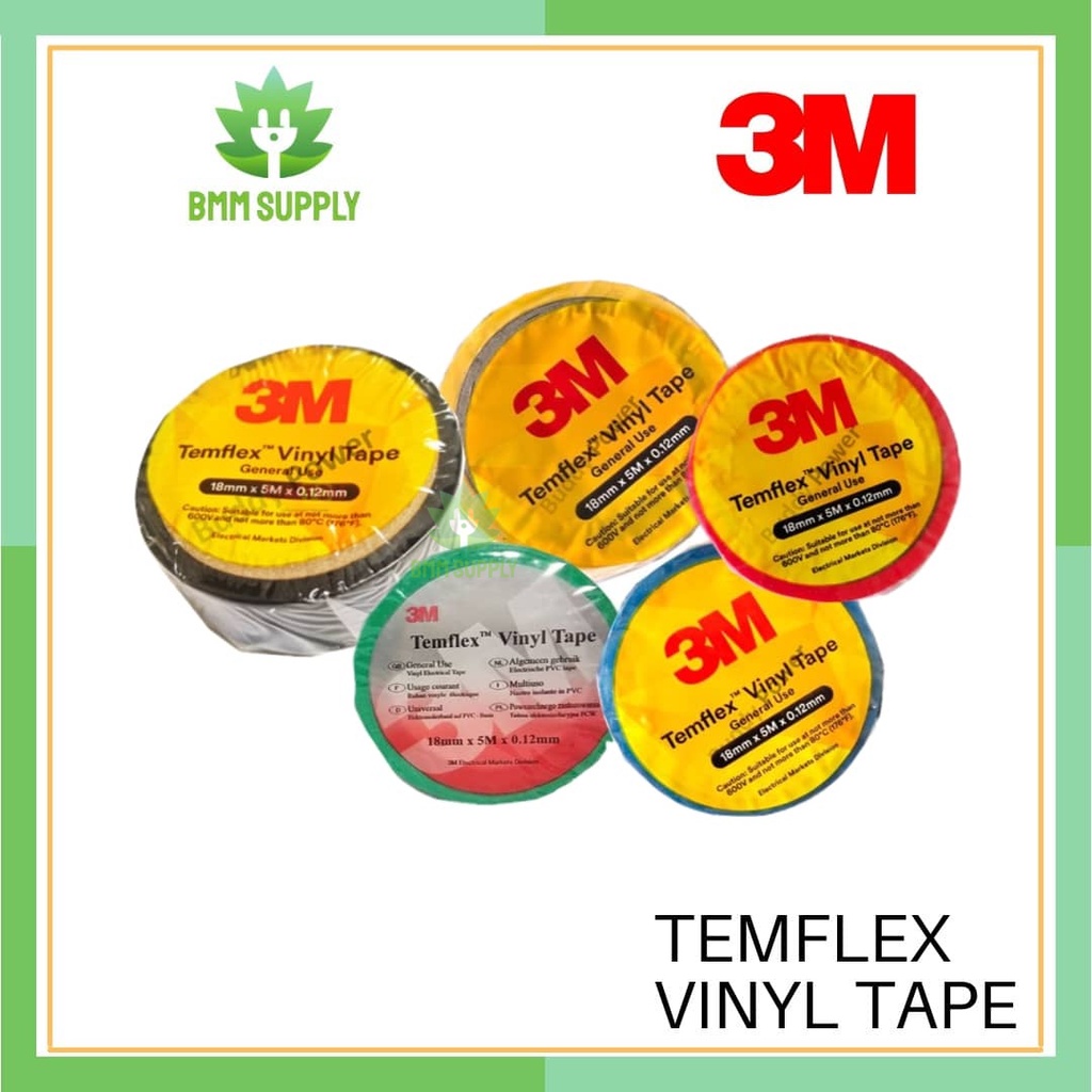 3M TEMFLEX GU VINYL ELECTRICAL TAPE/INSULATION TAPE --- 18MM X 5M (RED ...