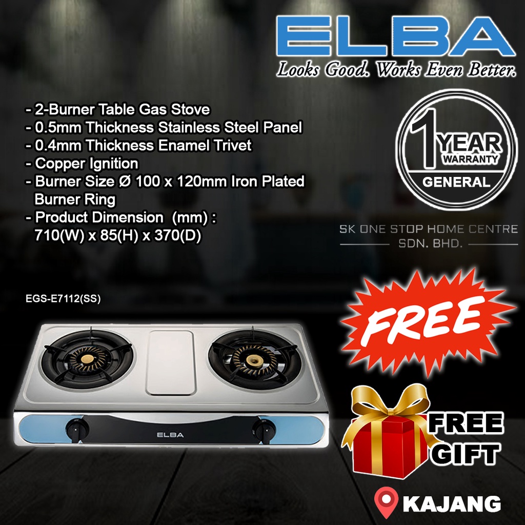 Elba EGSF7112(SS) 2 Burner Stainless Steel Free Standing Gas Cooker
