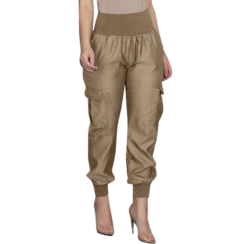 ZANZEA Women Fashion Casual Solid Color Elastic High Waist Cargo Pants ...