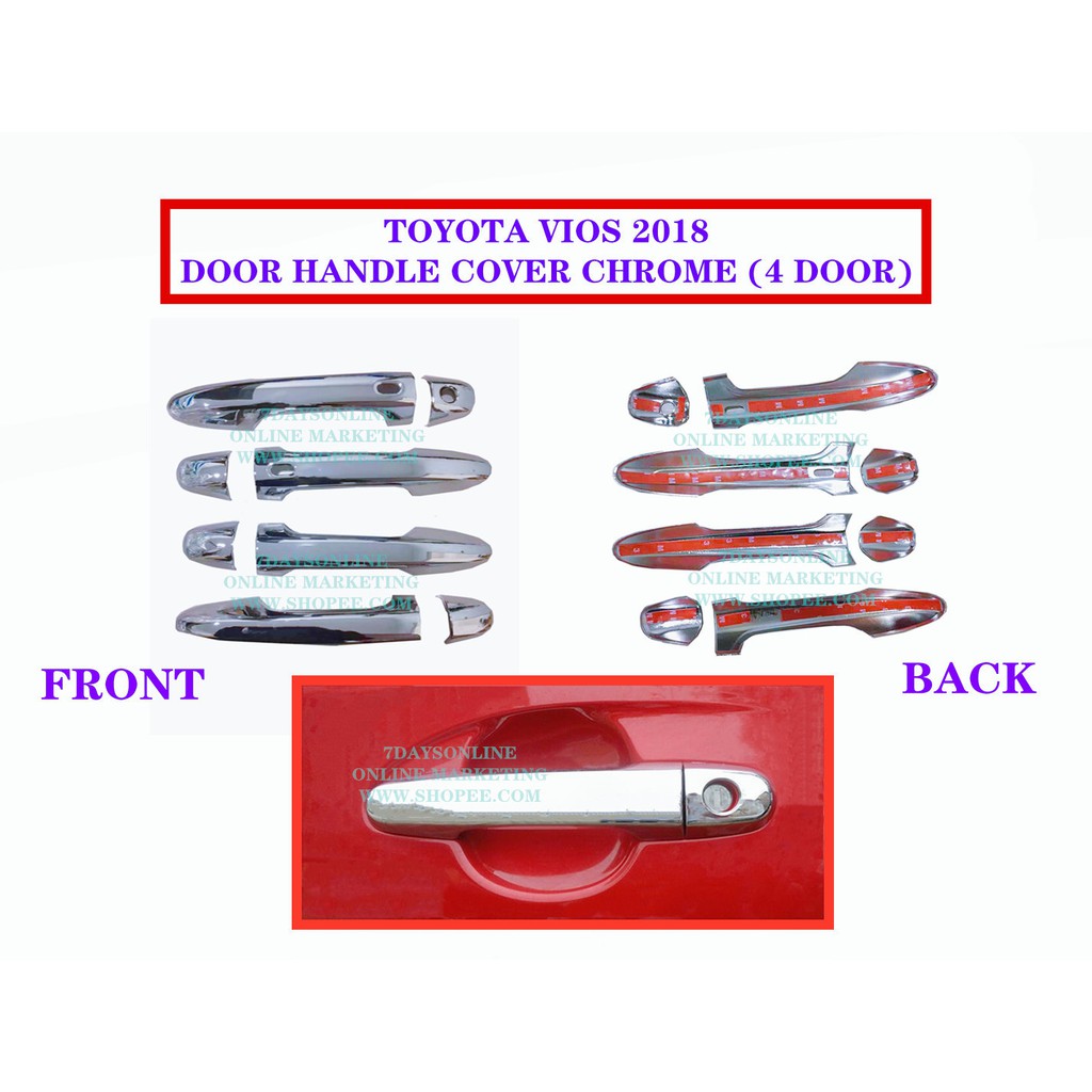 TOYOTA VIOS 2018 DOOR HANDLE COVER CHROME ( 4 DOOR ) Shopee Malaysia