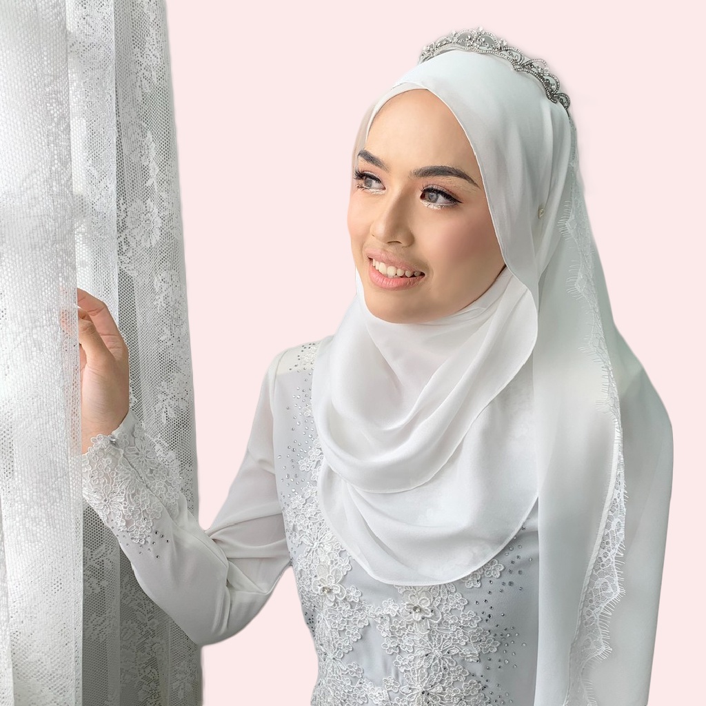 | BIDANG 45 | TUDUNG NIKAH | BRIDE WEAR | BAWAL OFF WHITE PURE WHITE ...