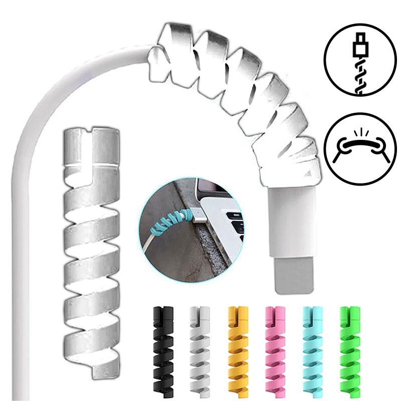 Silicone Universal Data Line Protector Anti Breakage Spiral Cable Cord ...