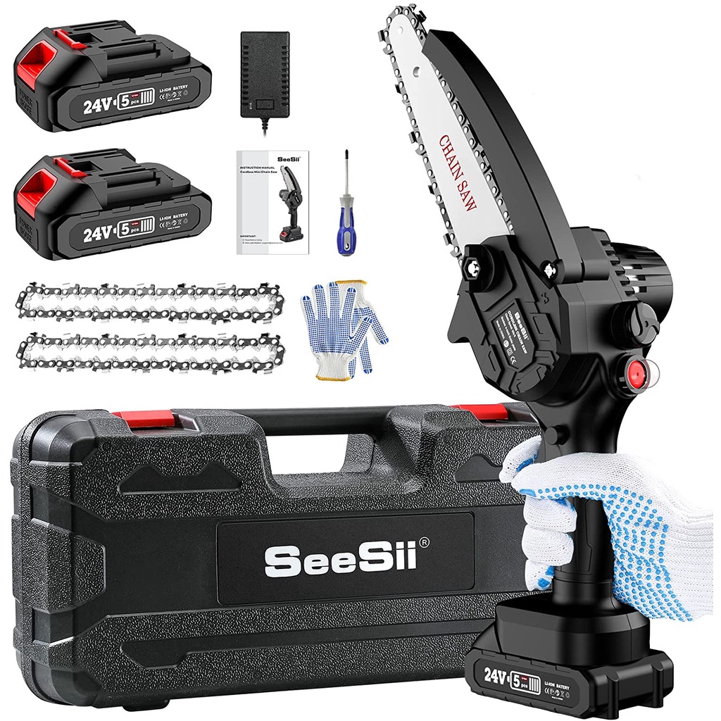 6 Inch Mini ChainSaw Cordless with 2 Battery One-Handed Electric Chain ...