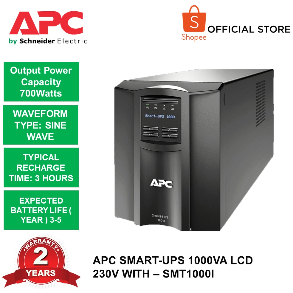 APC SMART-UPS 1000VA LCD 230V WITH – SMT1000I BATTERY BACKUP | Shopee ...