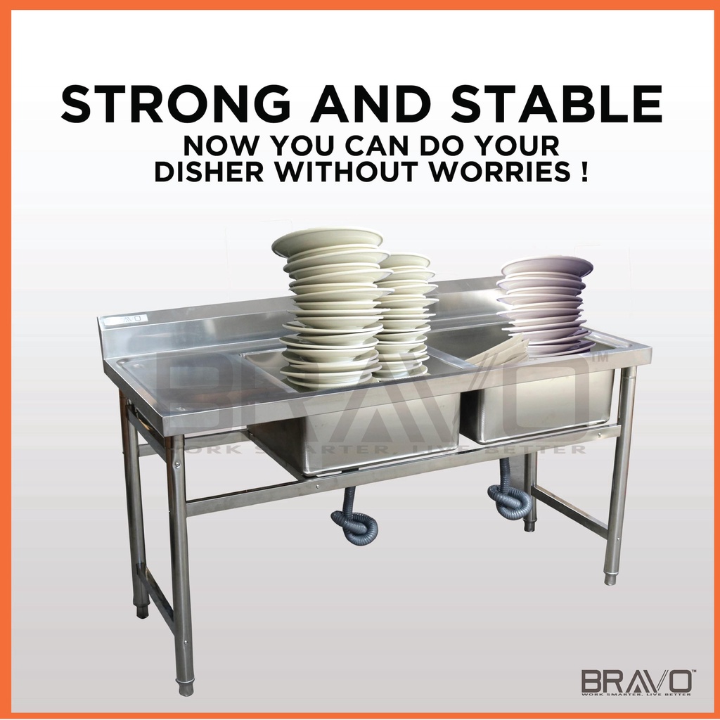 BRAVO Kitchen Sink Sinki Dapur Stainless Steel Kitchen Table with Rack ...