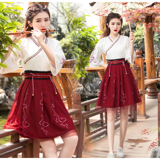 Chinese style Hanfu ancient style costume skirt 中国风改良版汉服古风女装夏季学生古装襦裙服装 ...
