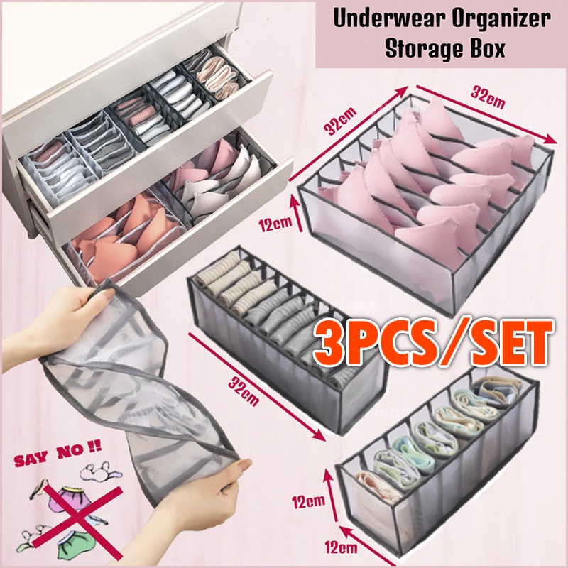 3Pcs Foldable Underwear Organizer Drawer Divider, Nylon Mesh Grid Underwear  Storage Box Save Space, for Sock Bra Underpant : : Home