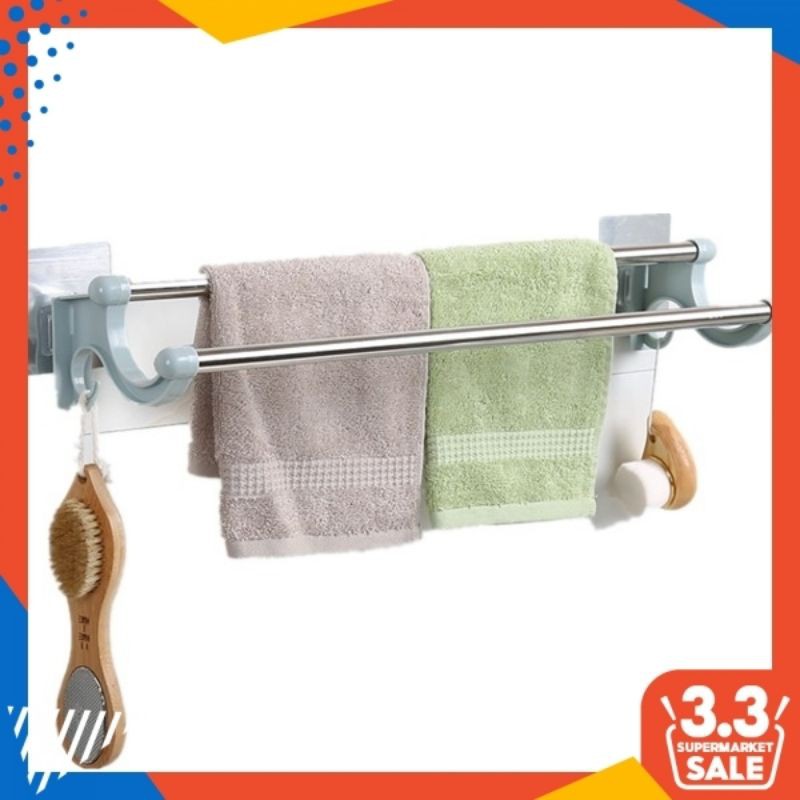 2 Pack Stainless Steel Over-The-Door Towel Racks - No Drill Hanging Towel Rail For Cabinet, Kitchen, Bathroom - Space Saving Design