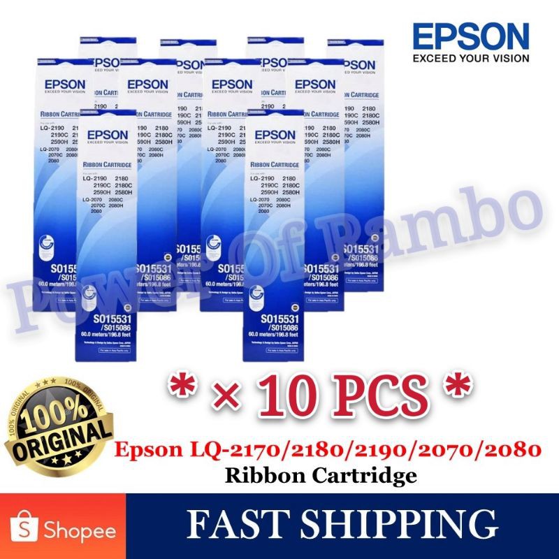 10 Units Epson Lq 2190 Ribbon Cartridge S015531 S015086 Lq2180 2580 2590 2070 2080 Epson 4119