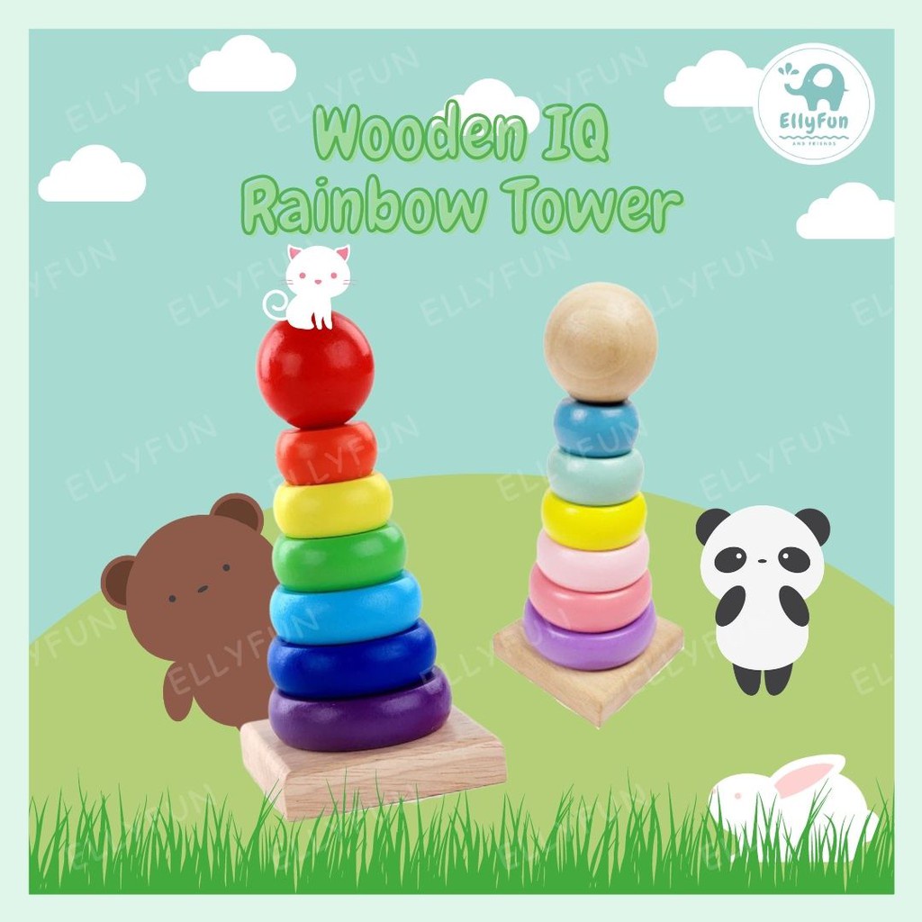 Rainbow tower IQ wooden toy Educational classic Stacker baby & toddler ...