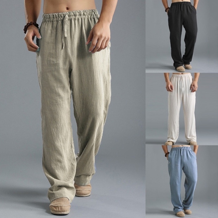 【LOCAL STOCK】Men's Linen Pants Loose Casual Straight Breathable Plain ...