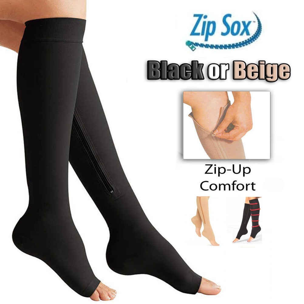 Zipper Sock Compression Socks Anti-Fatigue Pain Relief Zipper Leg Support  Knee Open Toe Sock Help Blood Circulation