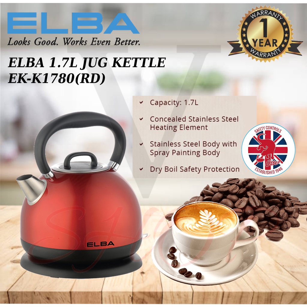 ELBA 1.7L STAINLESS STEEL ELECTRIC JUG KETTLE EK-K1780(RD) | Shopee ...