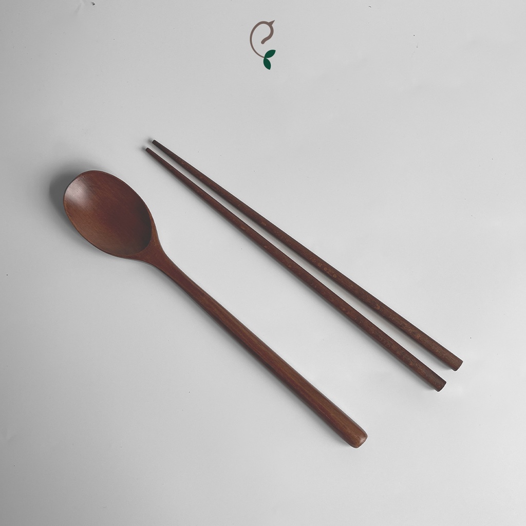 Wooden Spoon And Chopstick Set - Eco-Friendly Kitchen Utensils - White Oak Color - 1 Spoon + 1 Pair Chopsticks