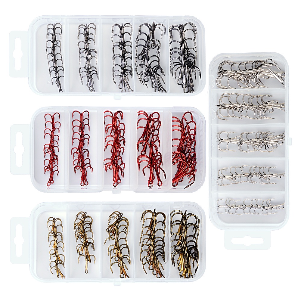 Set 50pz Ganci da Pesca Acciaio al Carbonio Treble per Pesca in