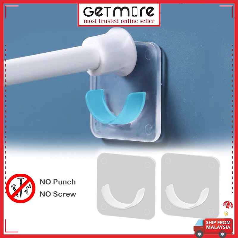 2PCS Shower Curtain Rod Mount Holder Hook Wall Adhesive Bathroom Shower