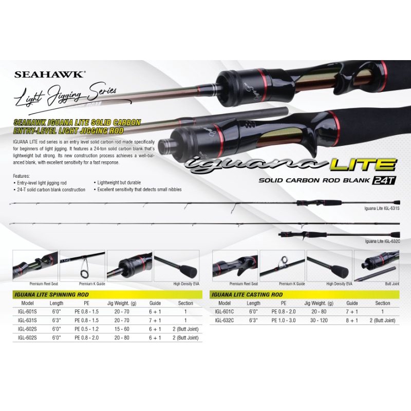 SEAHAWK IGUANA LITE IGL SOLID CARBON ROD Shopee Malaysia