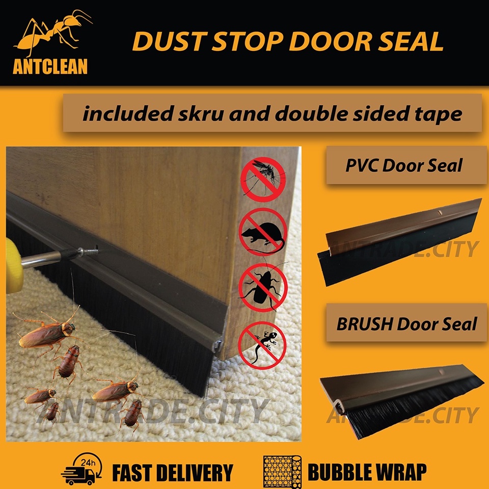 Door Bottom Seal Brush & Rubber (1meter) Anti Pest Dust Proof Smooth ...