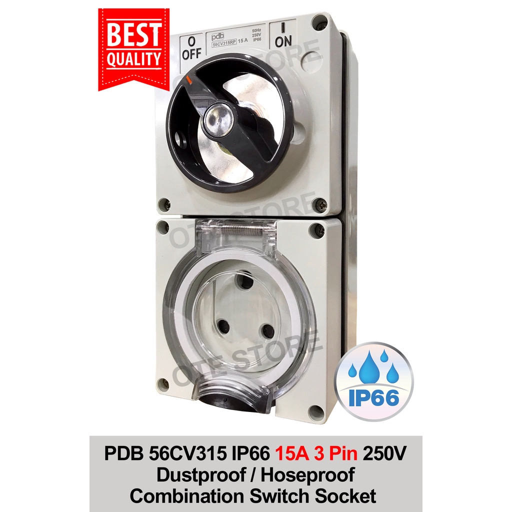 PDB S56 Series 56CV5315RP IP66 15A 3 Pin 250V Combination Switched ...