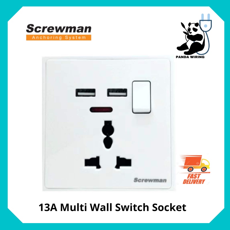 Screwman 13A multi wall switch socket with double 2.1A USB Shopee Malaysia