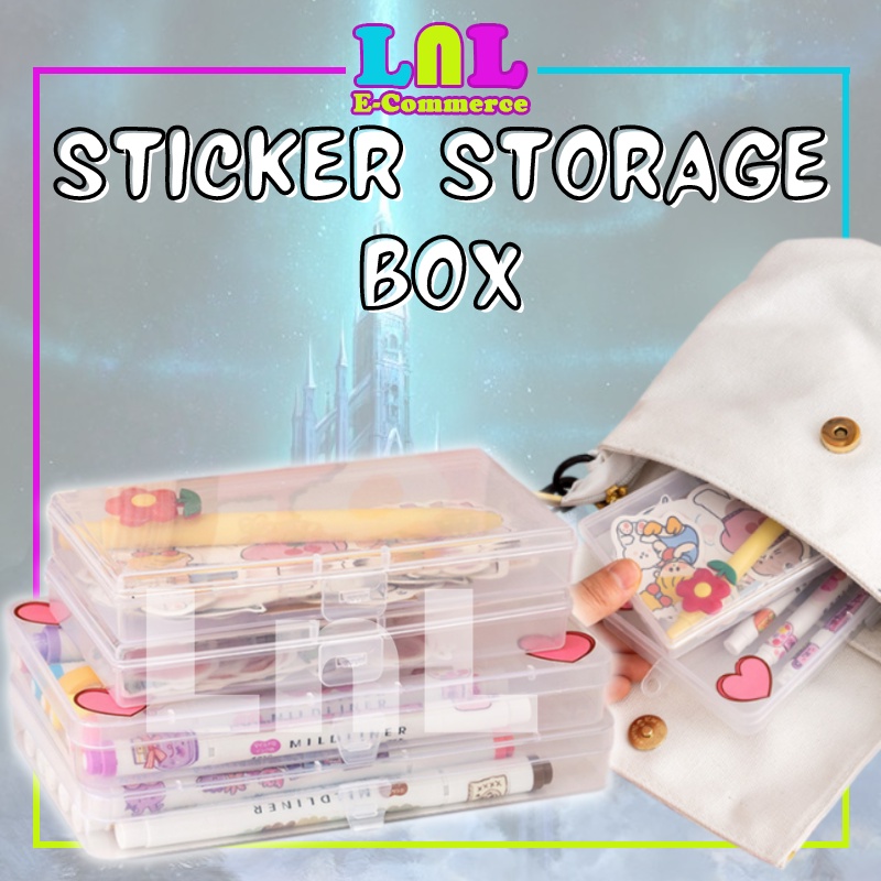 LNL Transparent Sticker Storage Box Stationary Plastic Organizer Stiker  Kotak Stickers Office Stationary Set for Kids