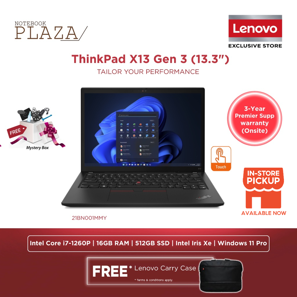 Lenovo ThinkPad X13 Gen 3 21BN001MMY 13.3'' WUXGA Touch Thunder Black ...