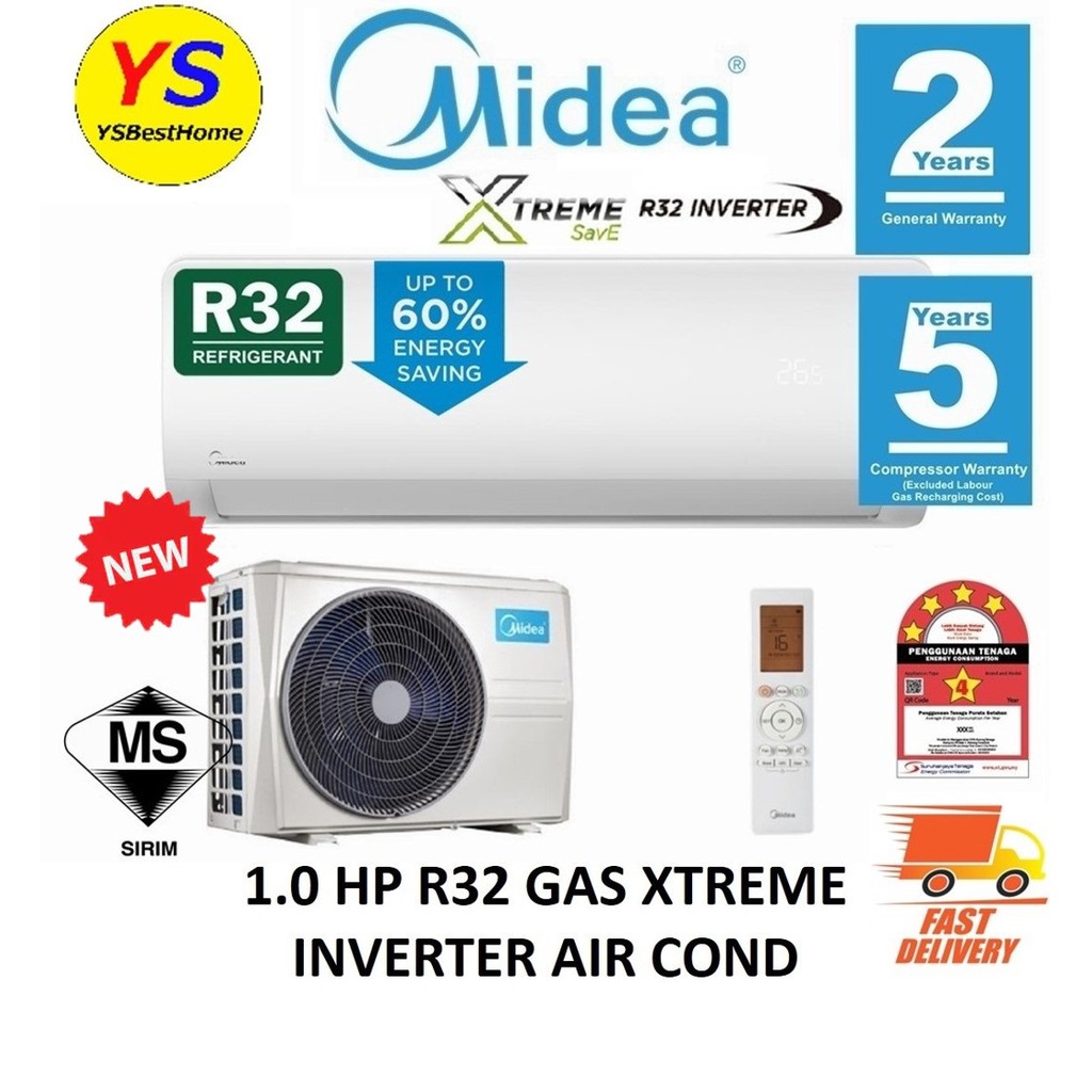 MIDEA 1.0 / 1.5HP AIR-COND (R32, INVERTER) XTREME SERIES MSXS-10CRDN8 ...