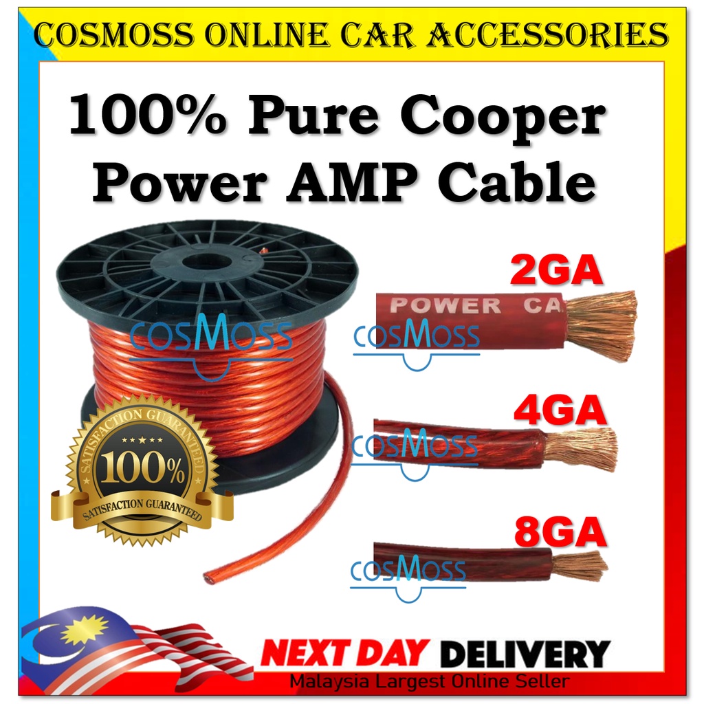 POWER AMP CABLE Wire 2GA 4GA 8GA 100 Full Copper OFC Cable 1 Meter , 2