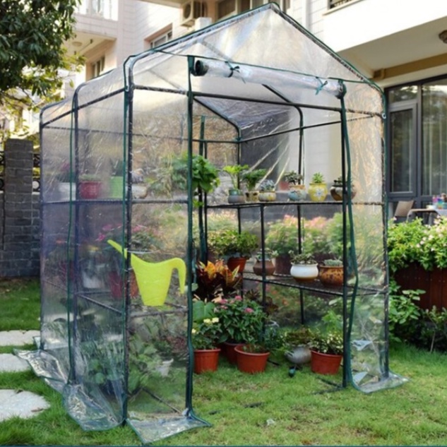 Big DIY Walk in Tunnel Greenhouse Tent Rumah Hijau Rak Bunga Besi PVC ...