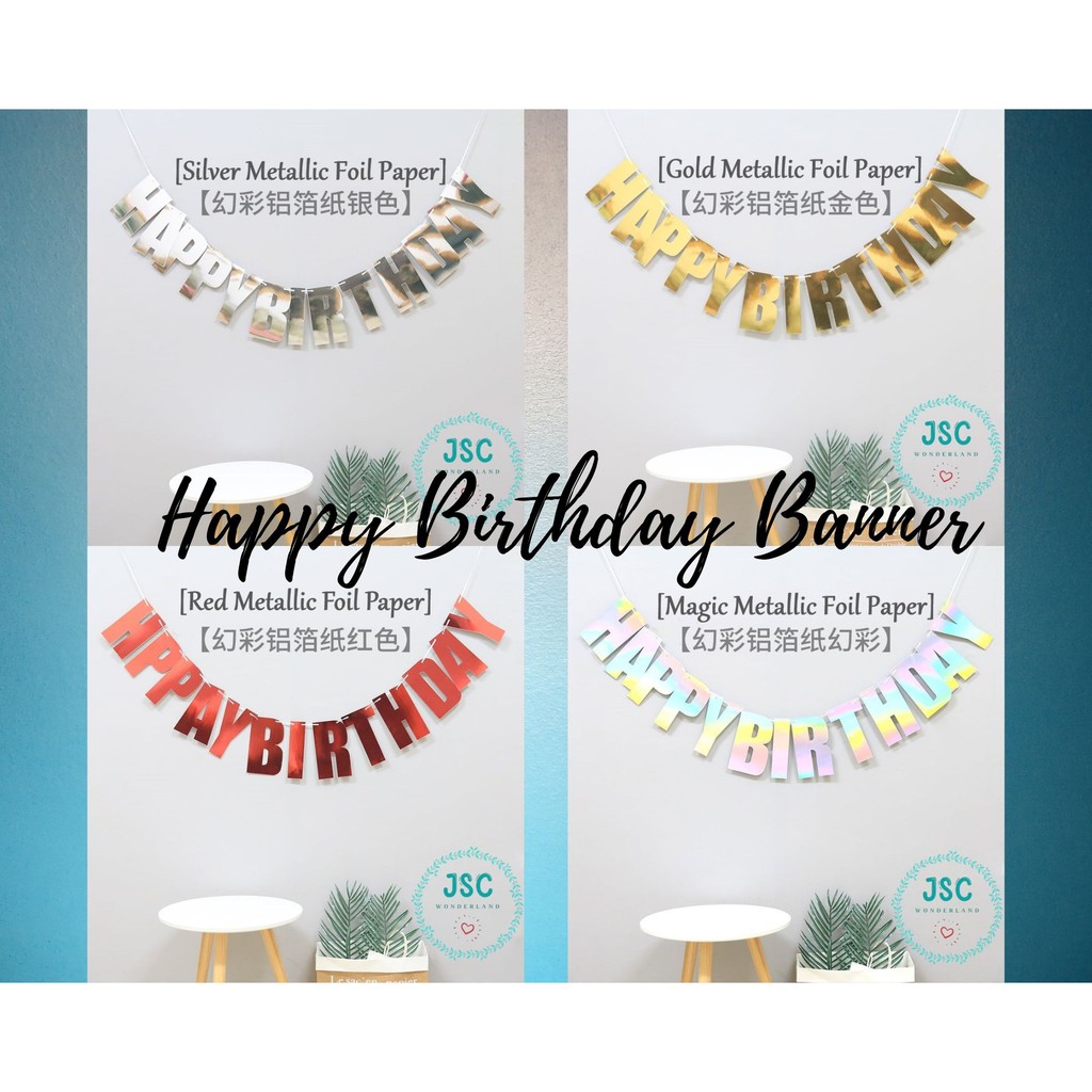 Happy Birthday Metallic Foil Paper Banner Birthday Banner For Birthday