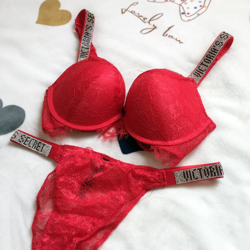 Victoria's Secret VS Alphabet Rhinestone Lingerie Set Lace Push Up ...