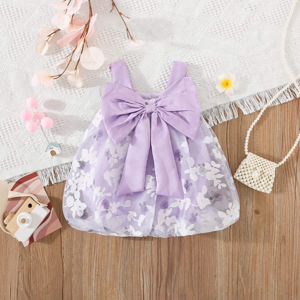 Sweet And Lovely Solid Color Big Bow Baby Girl Sling Dress Summer New ...