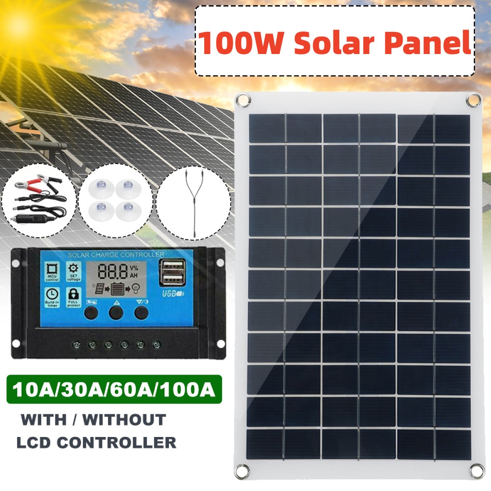 100W Solar Panel Kit 12V Battery Charger 10100A LCD Solar Controller