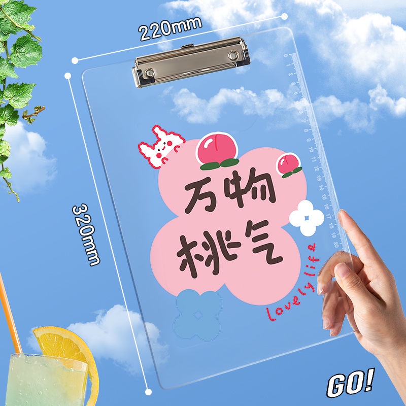 Cute acrylic board clip transparent A4 writing board test paper clip ...