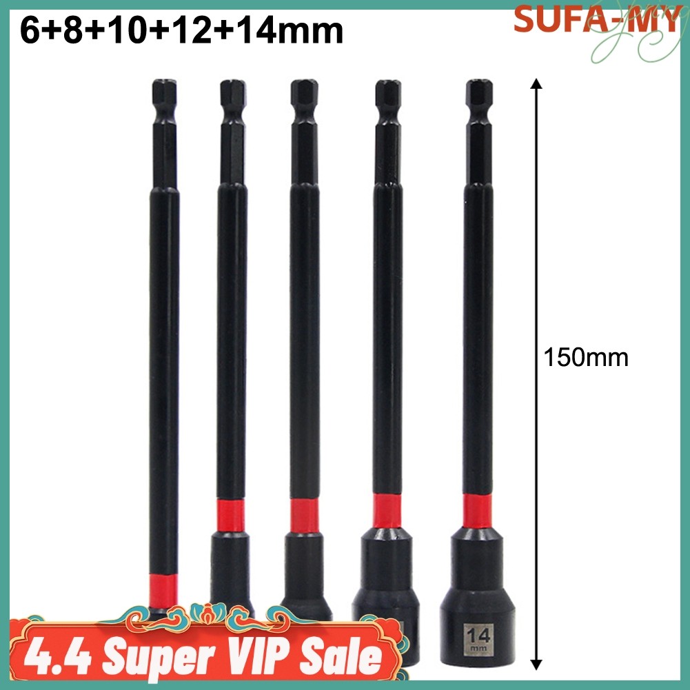 {Dalam Stok}5PCS 6 Inch Magnetic long Nut Driver for Impact Drill Hex ...