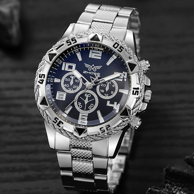 Men's BusinessThreeDial Stainless Steel Watch Fashion Military Quartz