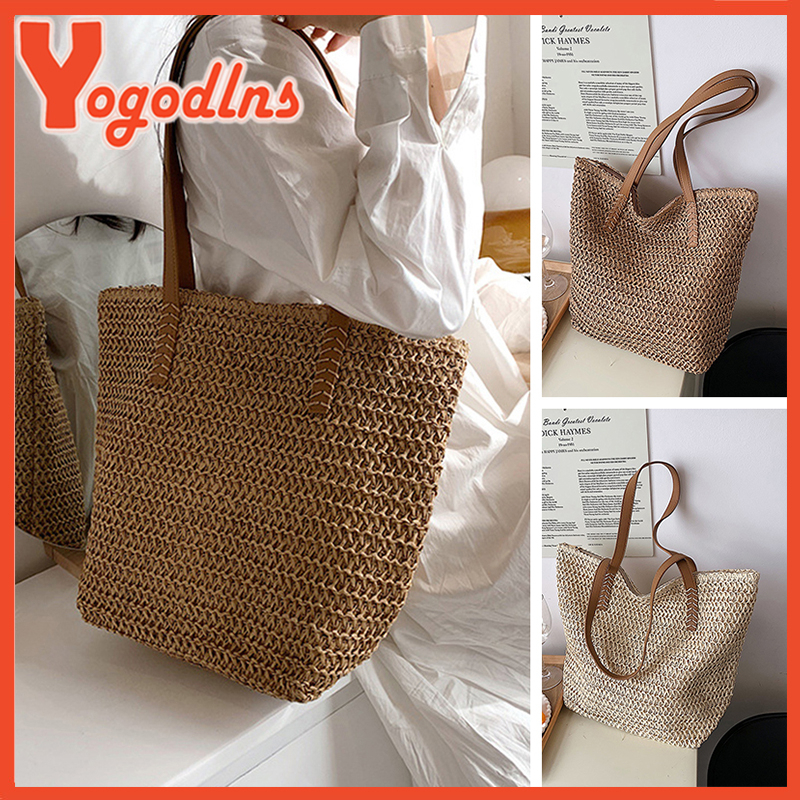Yogodlns Summer Woven Women Large Capacity Rattan Shoulder Bag Vacation ...