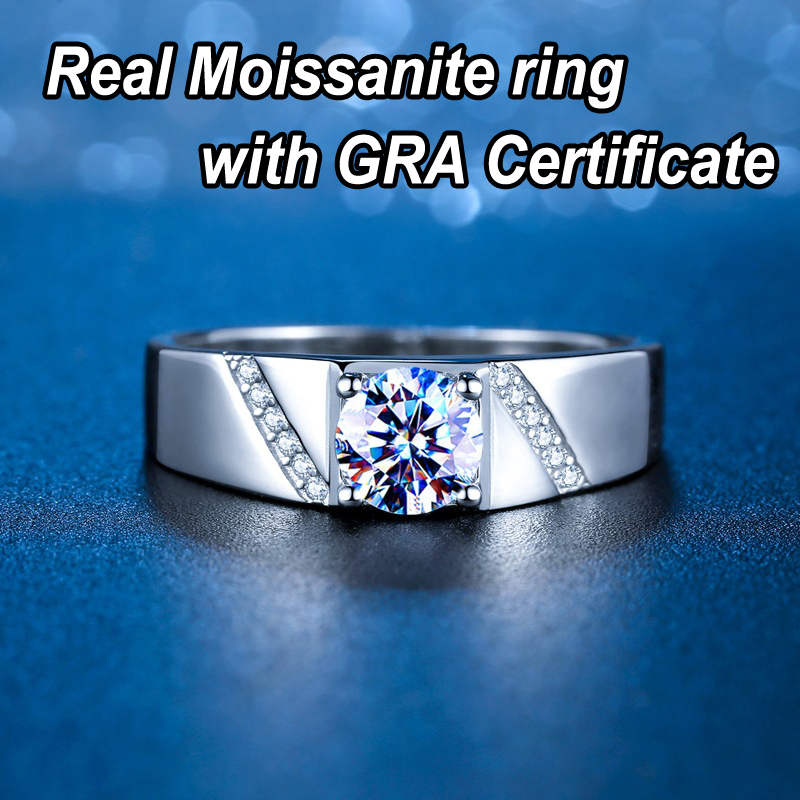 925 Silver plated with 18K platinum Moissanite Ring for Men with GRA ...