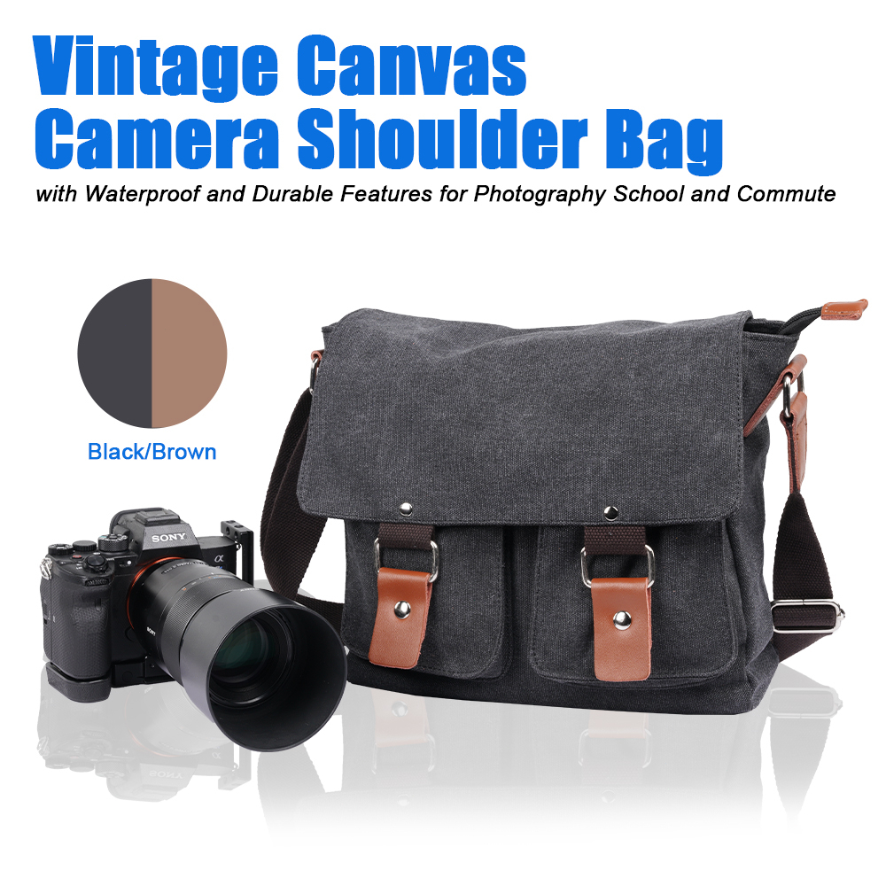 Leather Canvas Camera Bag Vintage DSLR SLR Messenger Shoulder Bag